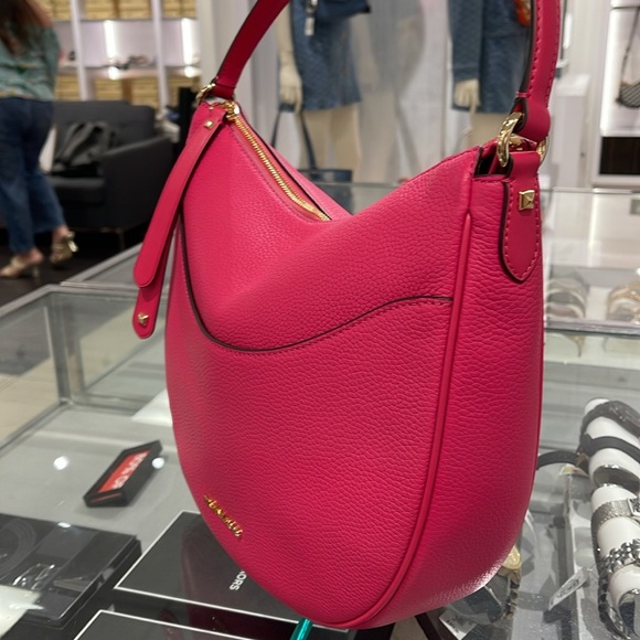 Michael Kors Dover Large Leather Top Zip Half Moon Shoulder Bag in Electric Pink - Picture 14 of 16